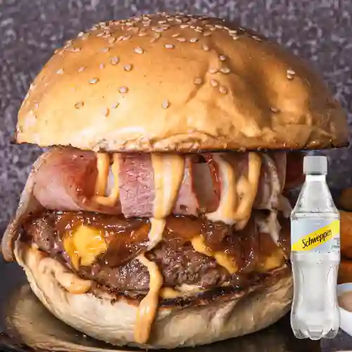 Hamburguesa Jr American Burguer +Schweppes Soda 400ml