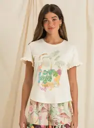 Camiseta Manga Corta Beige Talla XS