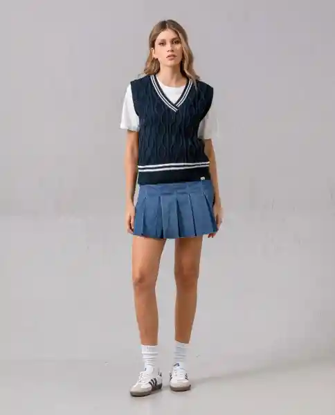 Falda Mujer Con Tablas Azul Morfo Oscuro Talla 14 44595 Rifle
