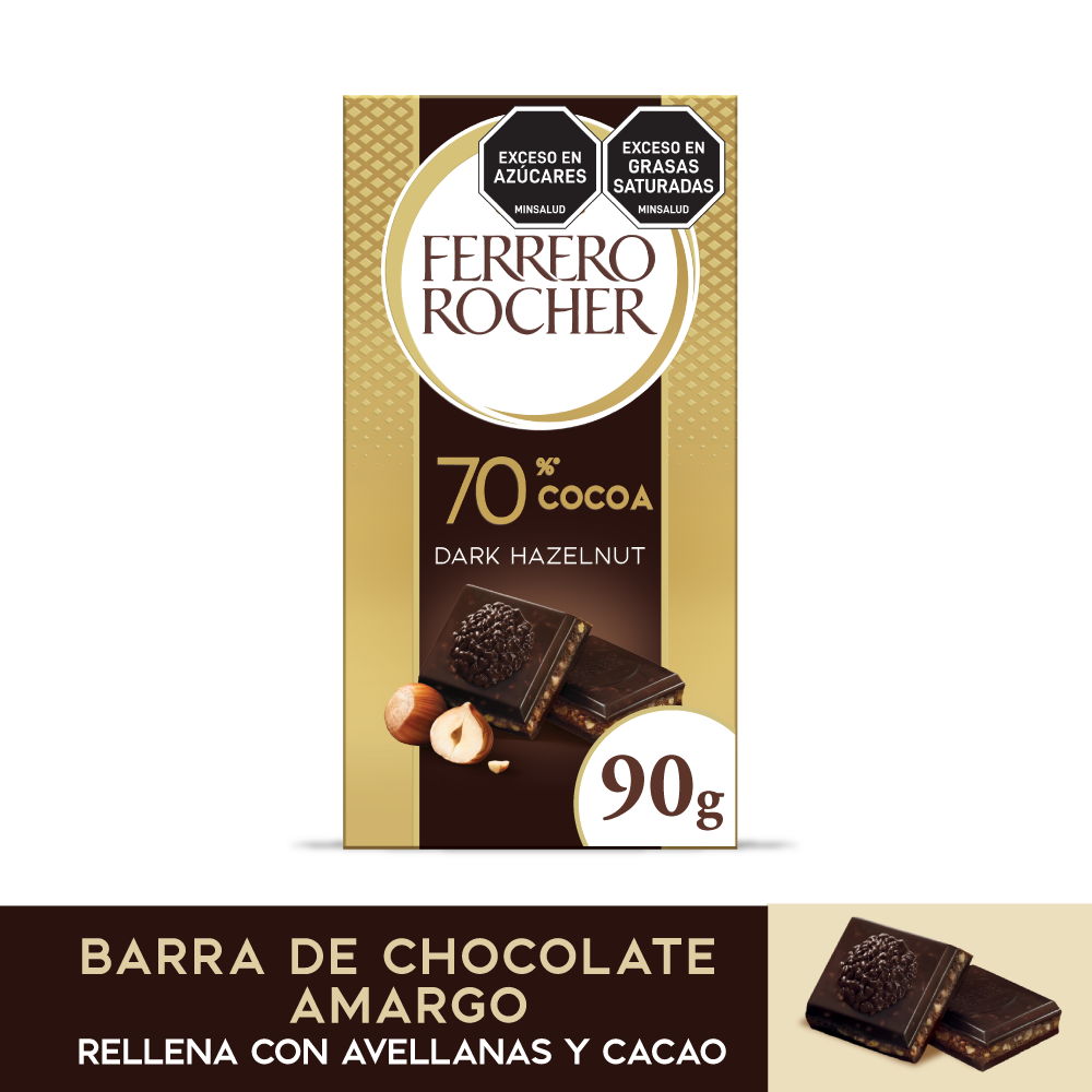 Ferrero Rocher Barra Chocolate Amargo Rellena Avellana 90 g