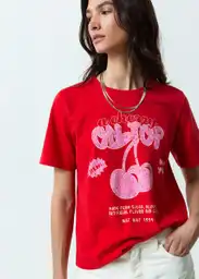 Camiseta Mujer Rojo Cinta Oscuro Talla L 409F006 Naf Naf