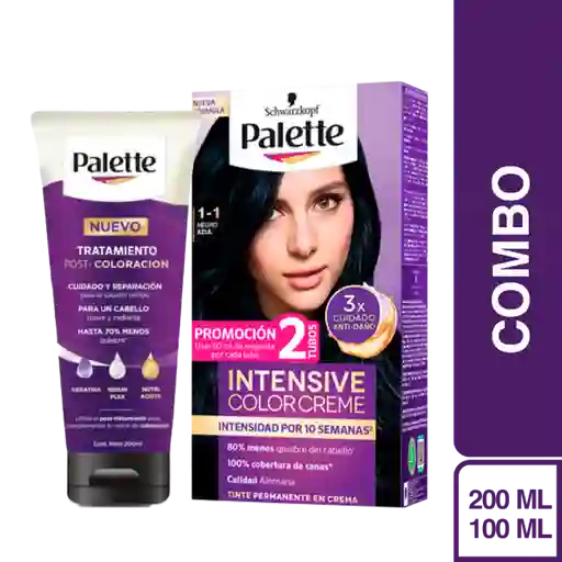 Combo Tinte Palette Color Creme 1-1 Negro Azul + Tratamiento
