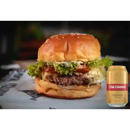 Combo Hamburguesa Mochilera + Club Col. Dorada Lata 330ml
