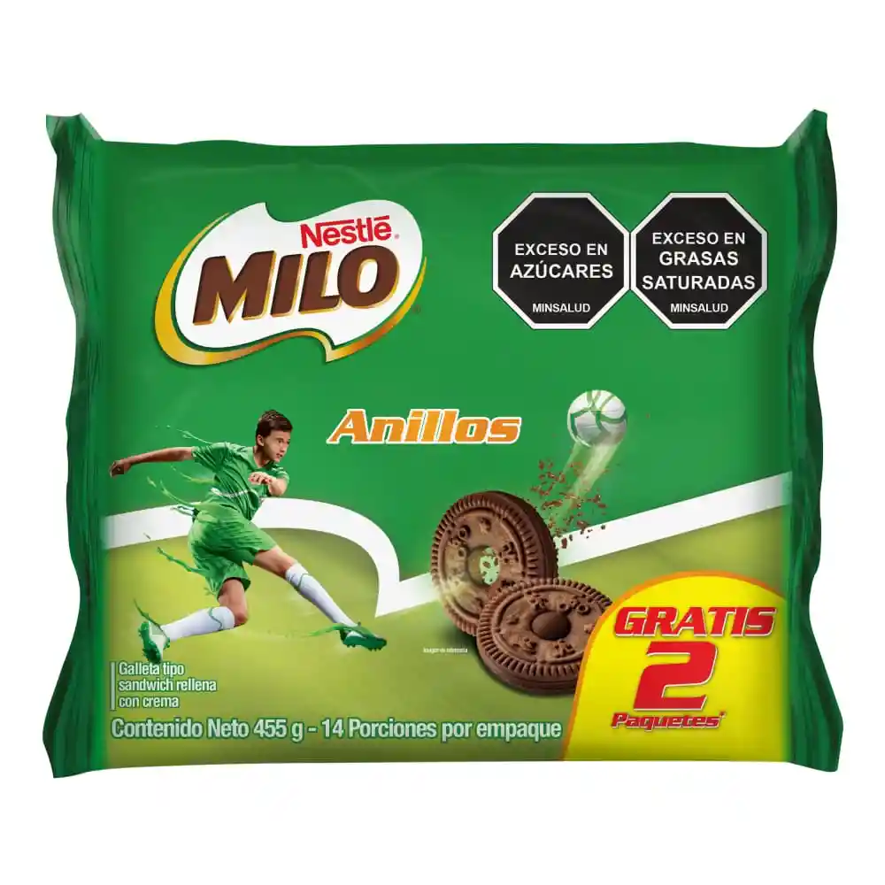 Galletas MILO Anillos rellenas con crema paga 12 lleva 14 Unds x 455g