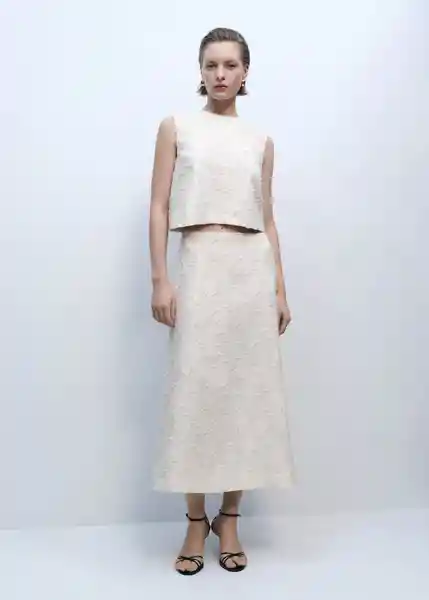 Top Floc Offwhite Talla S Mujer Mango