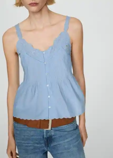 Top Bord Azul Talla M Mujer Mango