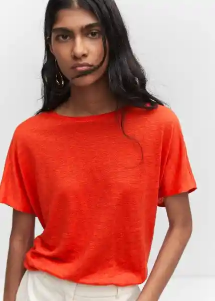 Camiseta Lint Naranja Talla S Mujer Mango