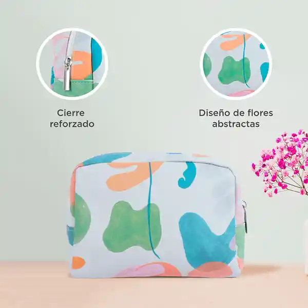 Cosmetiquera Flores Abstractas Gris Miniso