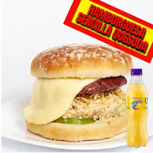 Combo Hamburguesa Sencilla Quesuda +Quatro Orig 400ML