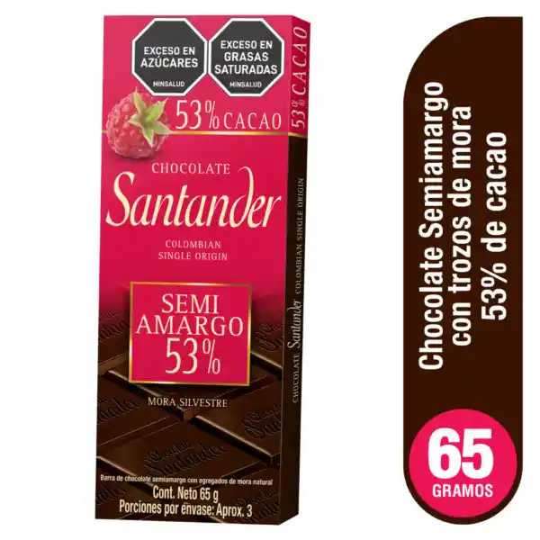 Santander Chocolate de Tabla Fina 53 % Cacao con Mora