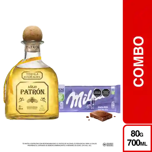 Combo Patron Tequila Añejo 700 mL + Chocolate Milka Leche 100 g