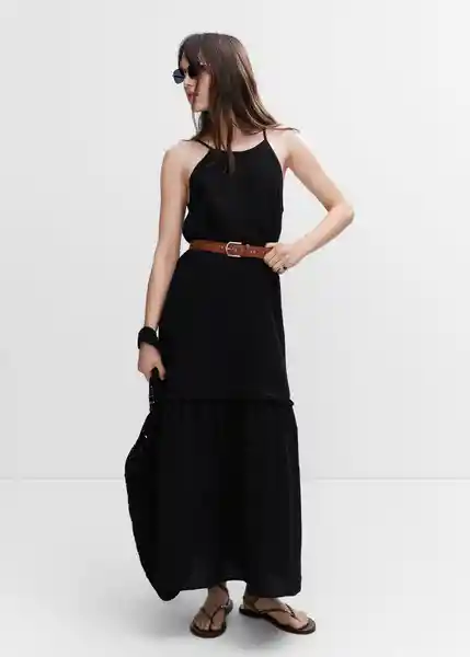 Vestido Bambula Negro Talla M Mujer Mango