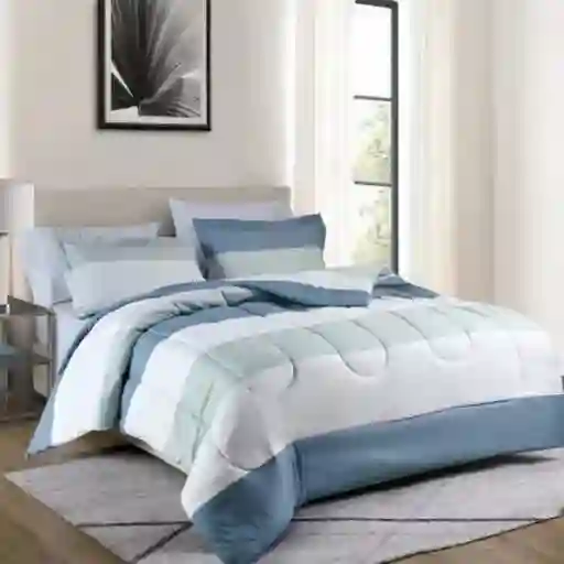 Expressions Comforter Estampado Para Cama Doble Rayas Azul (200 X 230 Cm). Incluye: 2 Fundas 50 X 70 Cm + 5 Cm. Marca: . Sku 209197