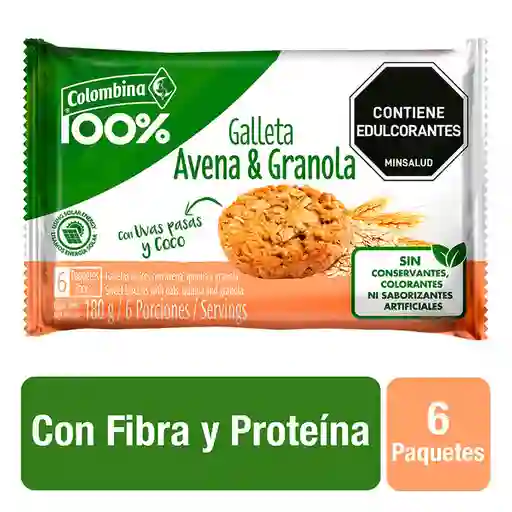 Colombina 100% Galleta Avena y Granola con Quinua, Coco y Uvas