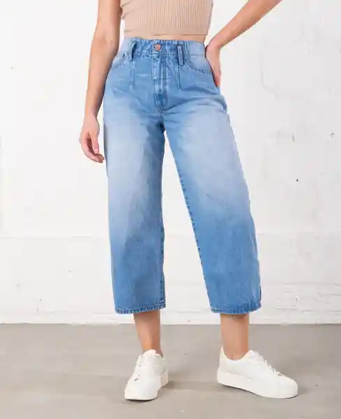 Jean Recto Crop Azul Índigo Medio Talla 6 Mujer Naf Naf