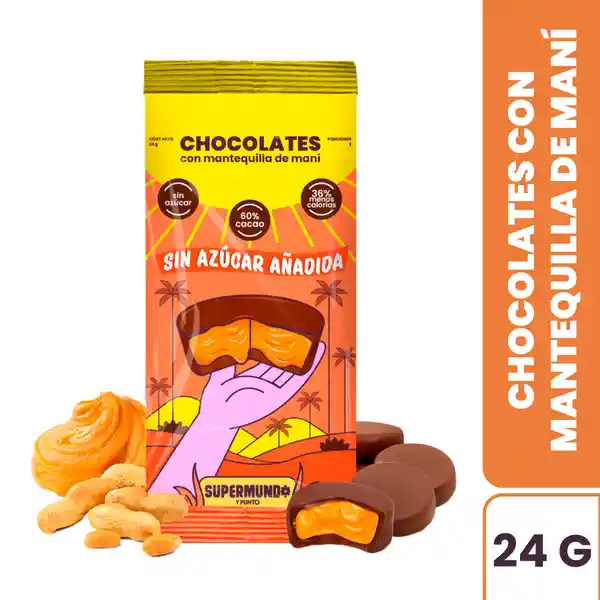Bombón de Chocolate Relleno de Mantequilla Maní Supermundo 24 g