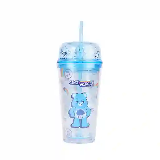 Vaso de Plástico de Doble Pared Con Pitillo Azul Miniso