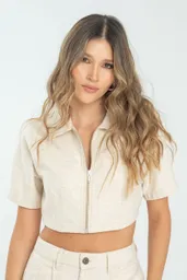 Camisa Cierre Linus Color Beige Claro Talla S Ragged