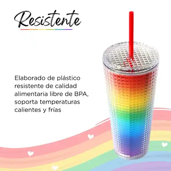 Vaso de Plástico de Doble Capa Con Pitillo Rainbow Series Miniso