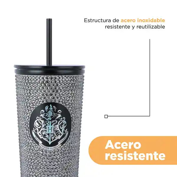 Vaso Acero Con Pitillo Serie Harry Potter Negro 650 mL Miniso