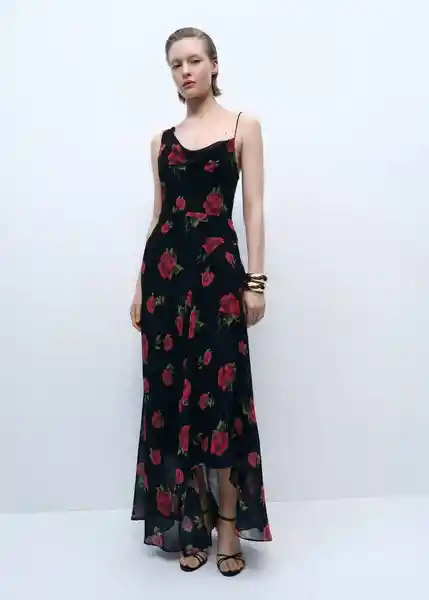 Vestido Rosa Negro Talla S Mujer Mango