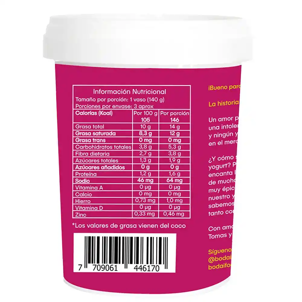 Bodai Yogurt de Coco con Probióticos Sabor Vainilla