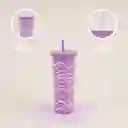 Vaso de Acero Con Pitillo Olas Rosa 800 mL Miniso