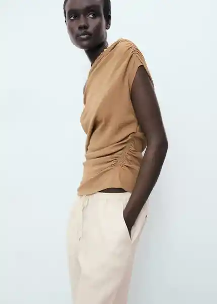 Pantalón Linen Piedra Talla XS Mujer Mango