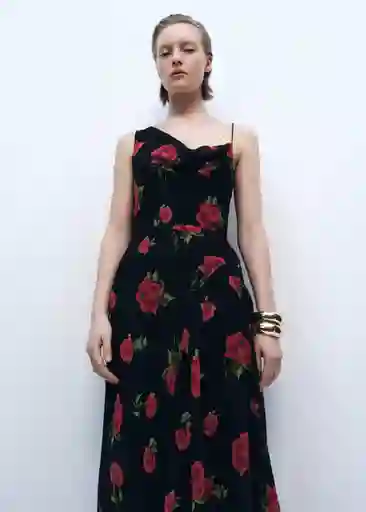 Vestido Rosa Negro Talla M Mujer Mango