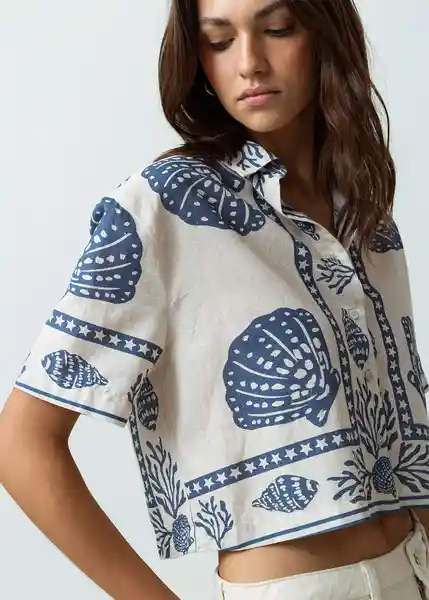 Camisa Buzin Mujer Azul Mezclilla Estampado Talla M Naf Naf