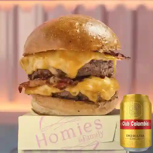 Combo Doble Colby Jack Burger +Club col. Dorada 355ml