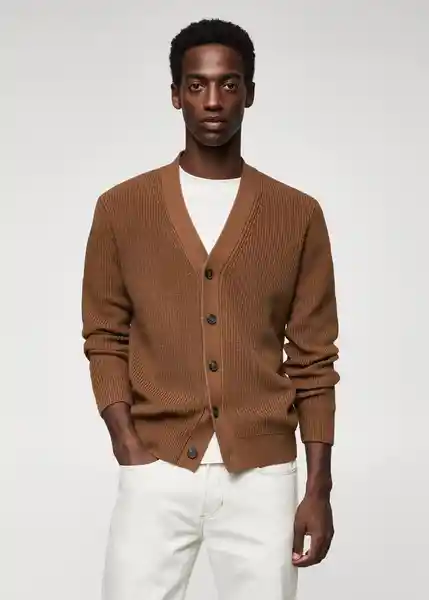 Saco Cardigan Cottonc Marrón Talla M Hombre Mango