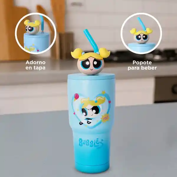 Vaso de Acero Serie Chicas Súper Poderosas Azul 900 mL Miniso