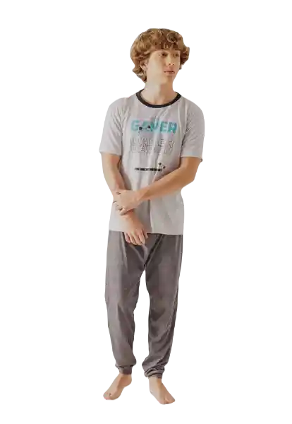 Pijama Camiseta Manga Corta y Pantalón Largo Gris Talla 14