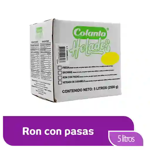 Colanta Helado Ron Con Pasasx 5 Lt