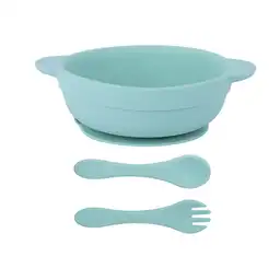 Plato de Silicona Con Cuchara y Tenedor Verde Miniso