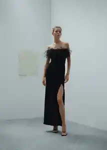 Vestido Plumi Negro Talla L Mujer Mango