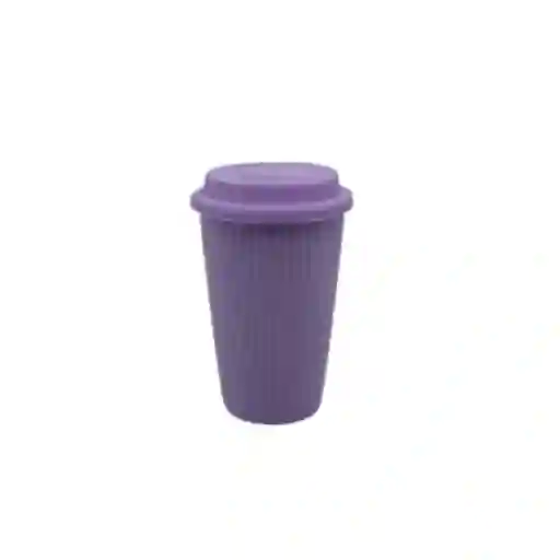 Taza de Cerámica Con Tapa Púrpura 400 mL Miniso