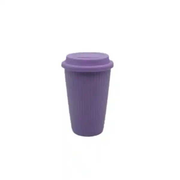 Taza de Cerámica Con Tapa Púrpura 400 mL Miniso