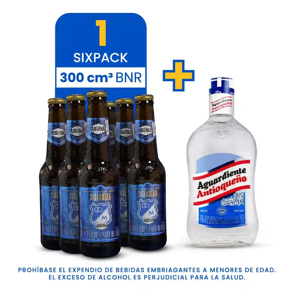 Six Pack Cerveza Andina Edición Millos Bnr 300 Ml + Antioqueño Sin Azucar Azul 750 Ml