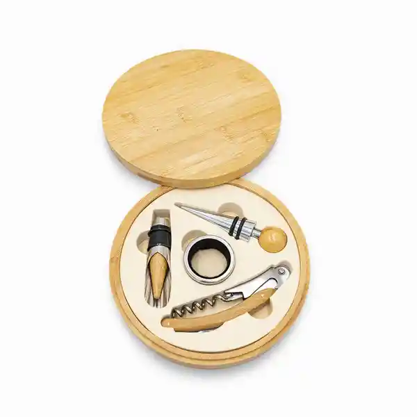 Kit Vino Caja Bambú Redonda Ambiente Gourmet