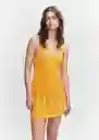 Vestido Cari Mostaza Talla L Mujer Mango