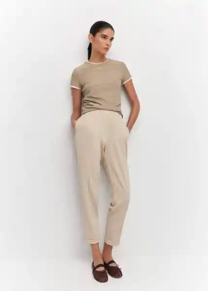 Pantalón Pique Beige Talla 18 Mujer Mango