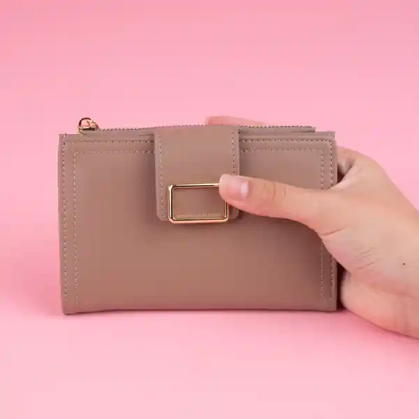 Cartera Para Mujer Mediana Con Hebilla Cuadrada Khaki Miniso