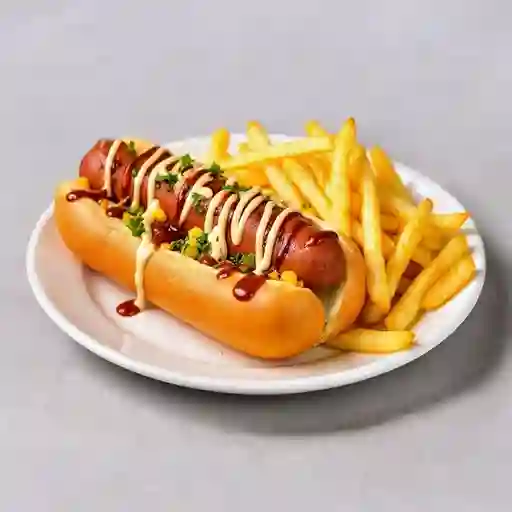 Perro universitario con papas