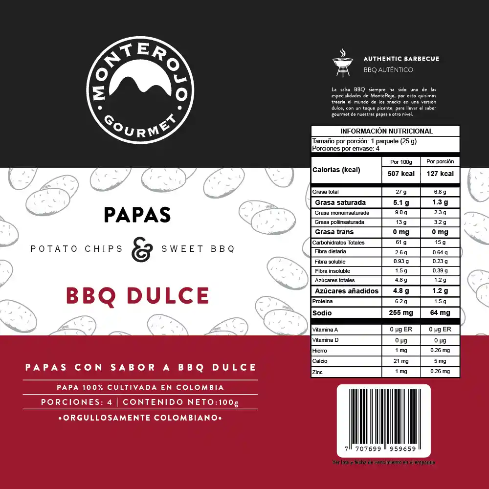 Monte Rojo Papas Bbq Dulce 100 gr