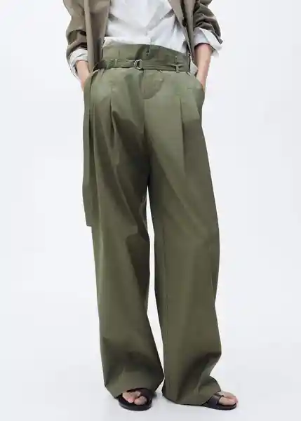 Pantalón Cubi Khaki Talla 38 Mujer Mango