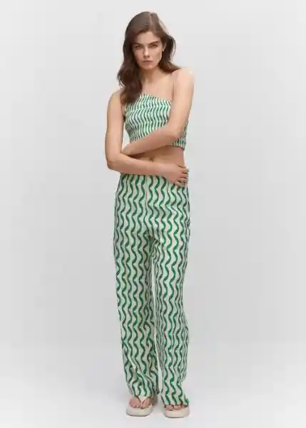 Pantalón Fe Verde Talla L Mujer Mango