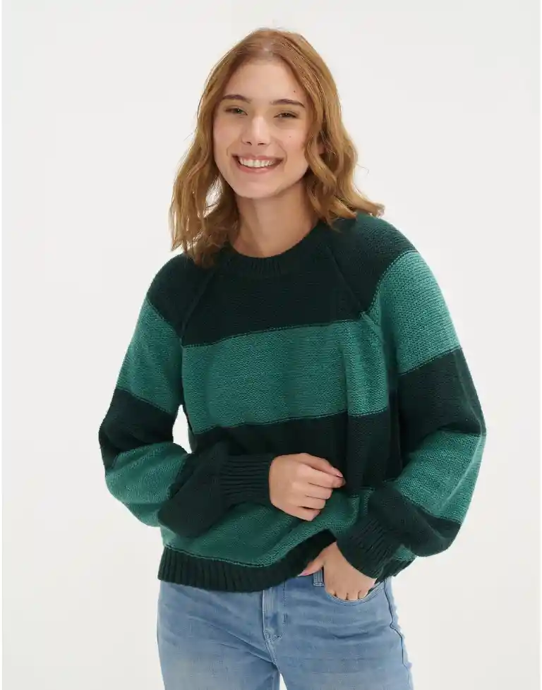 Suéter Tejido Verde Talla Small Mujer American Eagle