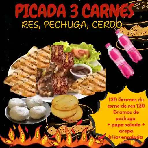 Picada 3 carnes (res, cerdo, pechuga)